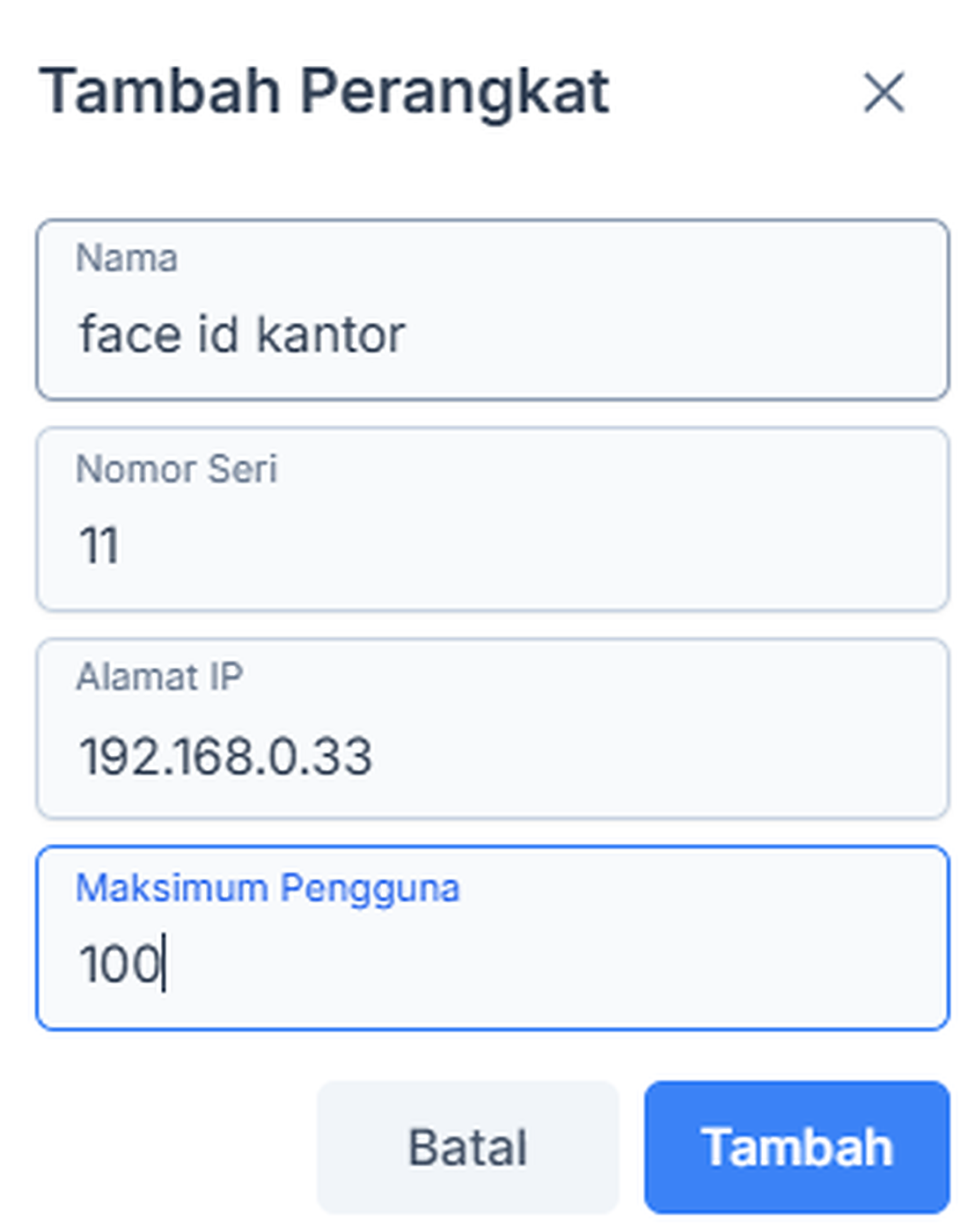 Form Tambah Perangkat