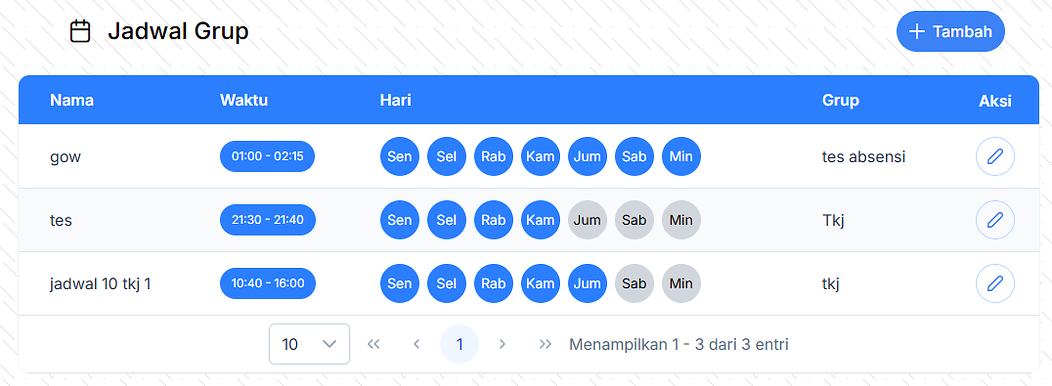 Daftar Jadwal Grup