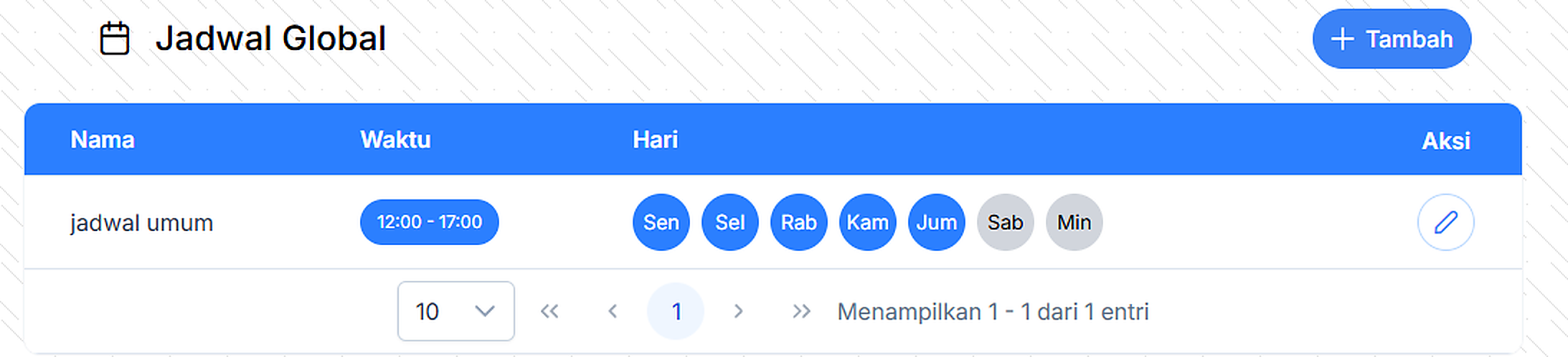 Halaman Jadwal Global