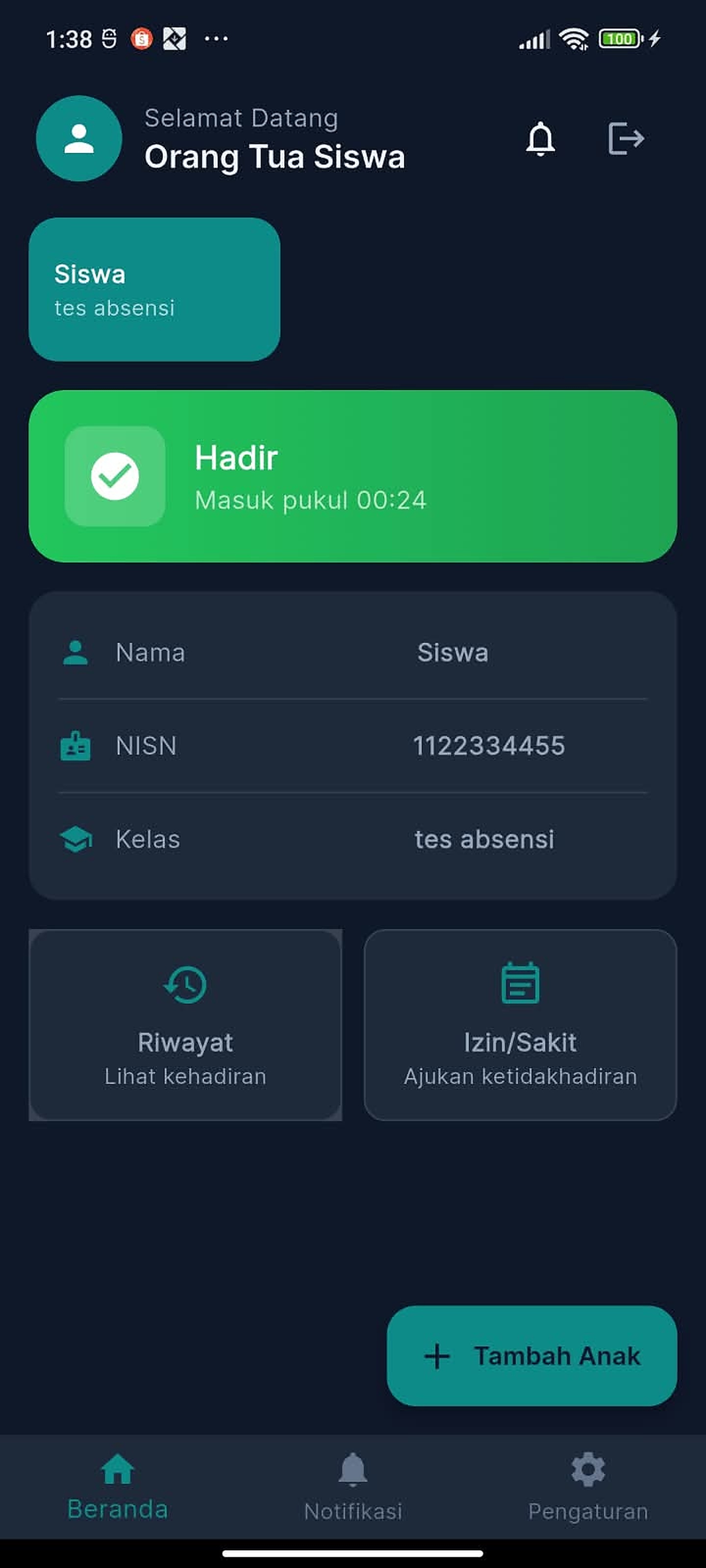 Menu Riwayat Absensi
