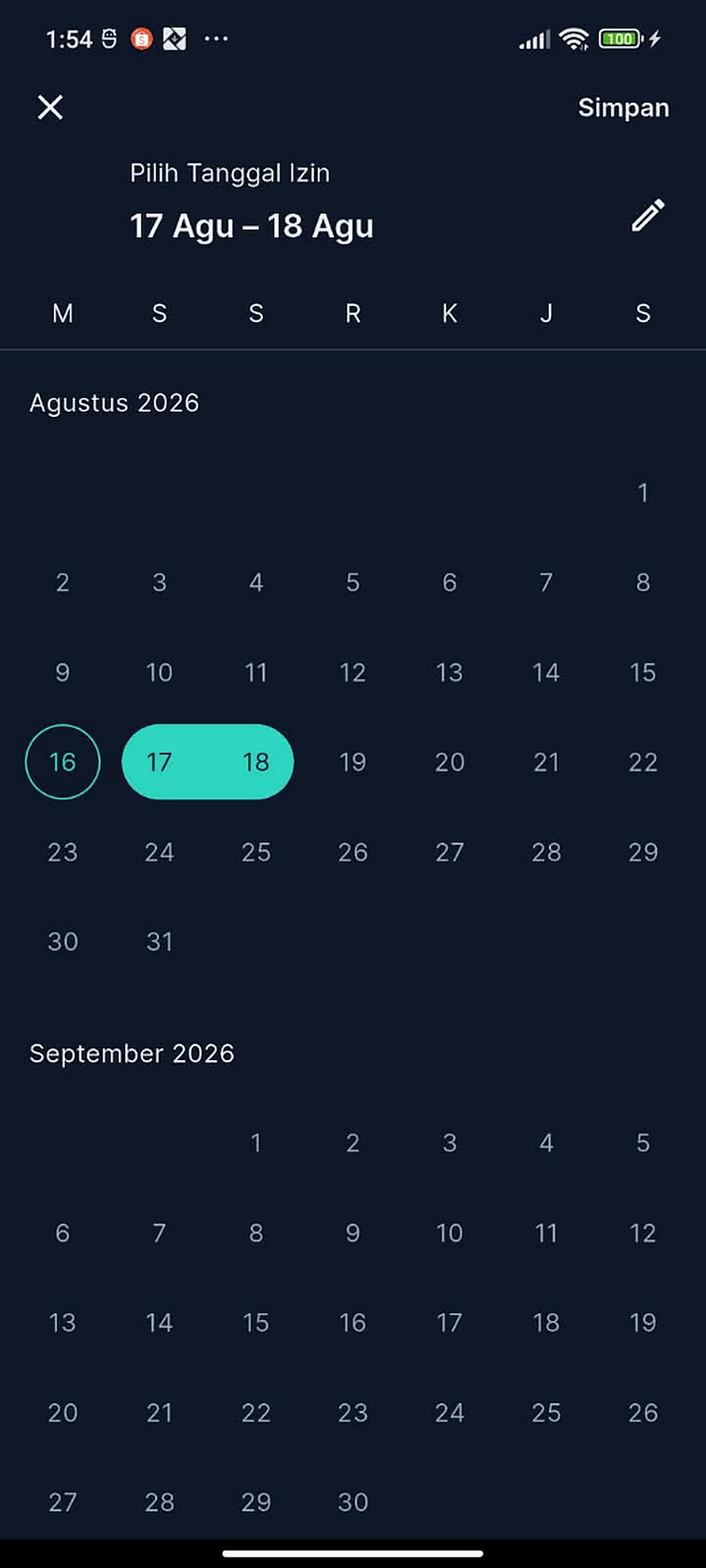 Pemilihan Tanggal Izin